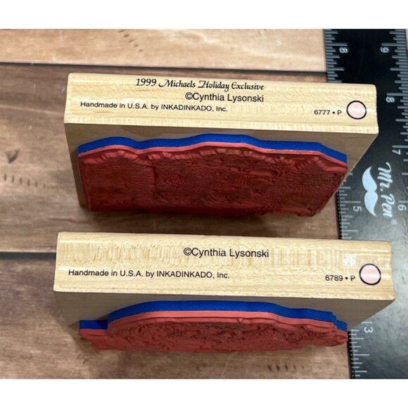 1999 INKADINKADO 2 CHRISTMAS WOODMOUNTED RUBBER STAMPS BY CYNTHIA LYSONSKI ANGEL - Picture 4 of 7